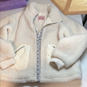 LEVI’S WOMENS SHERPA TEDDY FLEECE JACKET IN OFF WHITE SZ M